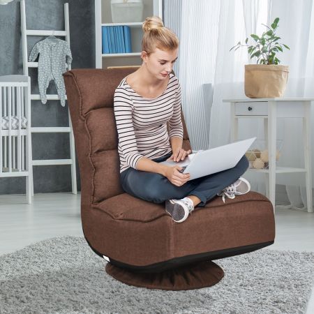 Costway fauteuil verstelbare klapstoel draaibare vloer stoel sofa stoel vloer kussen bruin