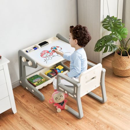 Costway 2 in 1 magnetische tekentafel & tekentafel met kruk kinderbureau zitgroep