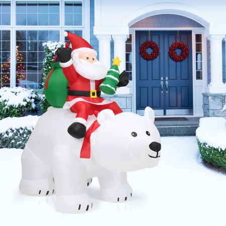 opblaasbare ijsbeer & rijdende kerstman kerstfiguur met LED's kerstdecoratie incl. ventilator & accessoires 200cm