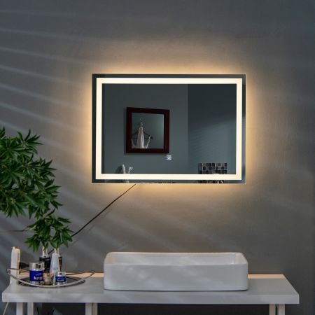 Wandspiegel LED Badkamerspiegel 70 x 50 cm met Verlichting 3 Lichtkleuren Lichtspiegel voor Badkamer