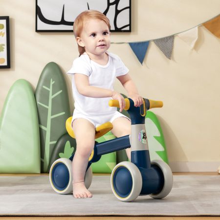 Babyloopfiets Vanaf 1 Jaar Loopfiets Zonder Pedaal met 4 EVA-Wielen Rijspeelgoed voor Peuters (Donkergrijs + Geel)