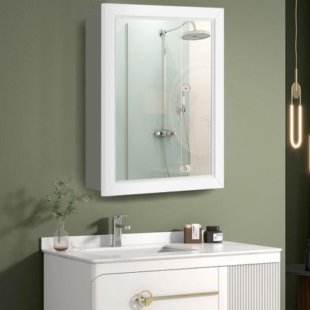 Opbergkast voor badkamerwand met spiegel 50 x 16 x 66 cm Wit