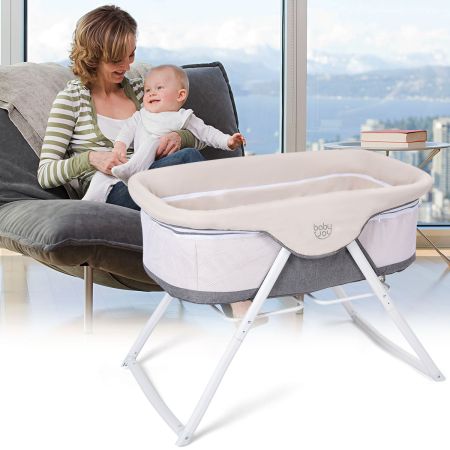 Costway 2 in 1 lichtgewicht reiswieg en draagbare wieg voor pasgeboren baby afneembaar en wasbaar matras ademende maaszijde met ritssluiting