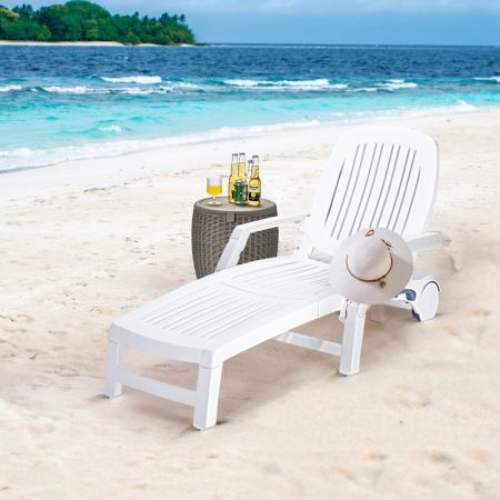 Zonneligstoel Tuinligstoel Strandstoel 5 Standen Verstelbaar Terrasligstoel Tuinmeubelen Relaxstoel Wit