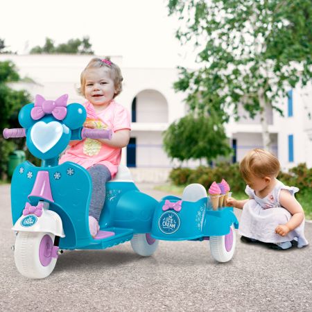 6V Kinderauto met Zijwagen Ijs Kindermotorfiets met LED-koplamp tot 2,5 km/u Incl. 3 Ijscrème-Speelgoed Blauw