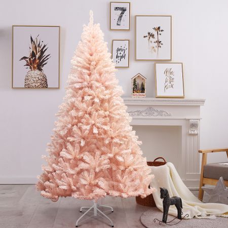 Costway 180 cm Kerstboom Fir Tree met metalen standaard Kunstboom Kerst Roze