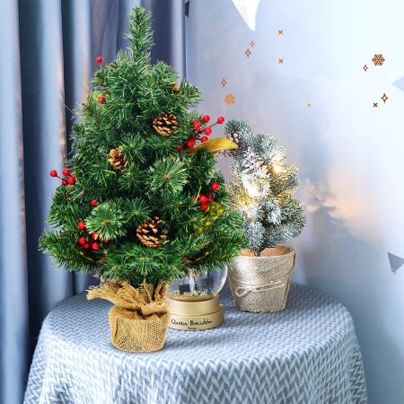 Costway 60cm kunstgrenen tafelblad kerstboom met jute basis