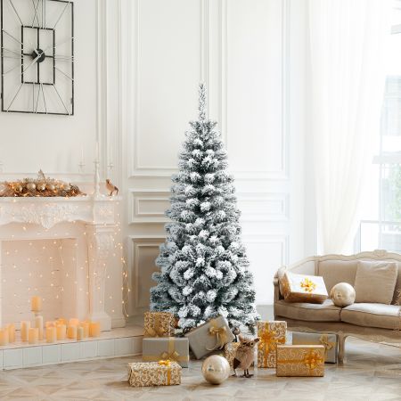 Costway 135 cm kunstmatige kerstboom sneeuw bedekte vouwen dennenboom met premium PVC naalden 