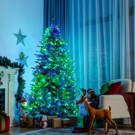Costway Verlichte 180 cm Kerstboom Opvouwbare Kerstboom met 420 LED-lampjes Groen