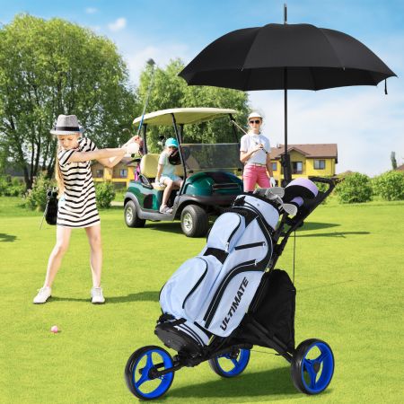 3 Wielen Golf Duwkar Snel Vouwen Golf Lopend Duwkar Golftrolley voor Golfclubs Zwart + Blauw