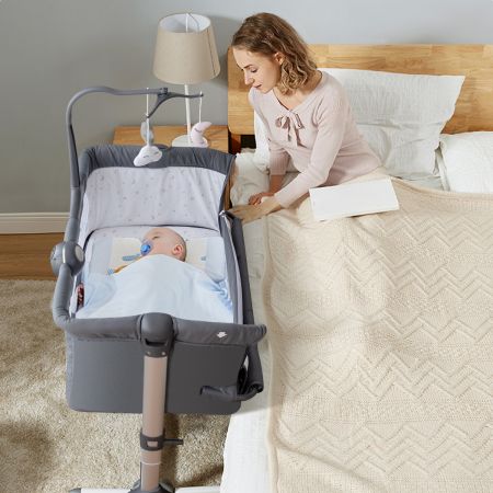2 in 1 Extra Bed Babybed Kinderbed in Hoogte Verstelbaar 97 x 50 - 70 x 67 - 85 cm Grijs