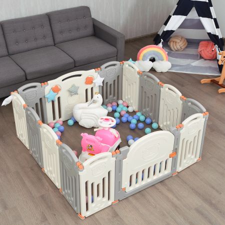 Baby Grondbox Box Opvouwbare Baby Kruiphek Barrière 14-paneel Opvouwbare Veiligheid Speelruimte Beige en Grijs