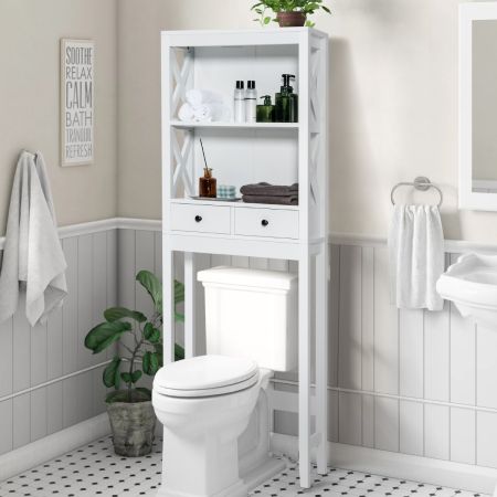 Toiletkast Wit Badkamerrek Hout Bovenbouwkast Badkamer Vrijstaand Toiletstandaard met 2 Laden Wit