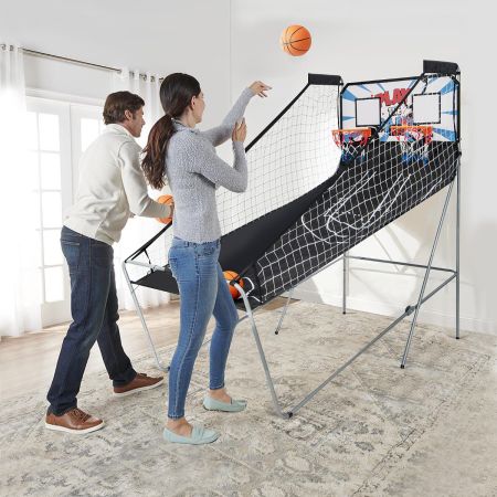 Basketbalmachine Opvouwbaar Basketbal-Arcadespel met 2 Manden 207 x 108 x 205 cm Zwart