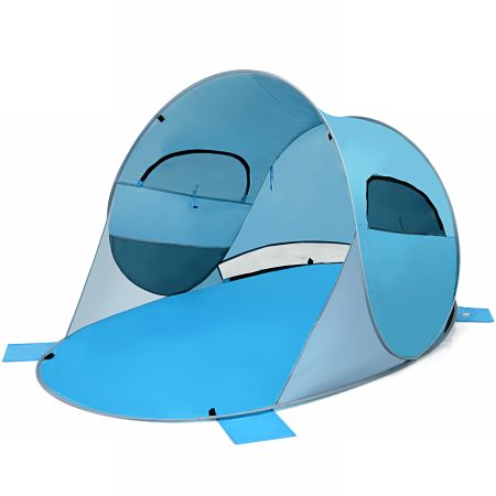 Costway pop-up strandschuilplaats 3-4 persoons strandtent zonwering werptent voor buiten blauw