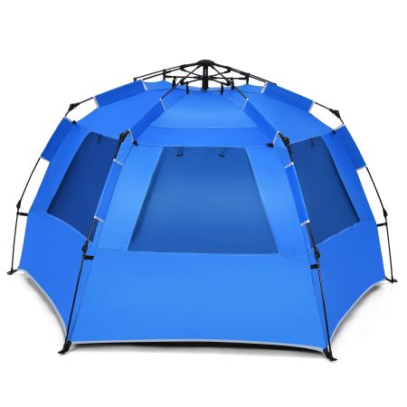 Costway Pop Up Strandtent voor 3-4 personen UPF 50+ Zonwerende Camping Tent 252 x 127 x 132 cm Blauw