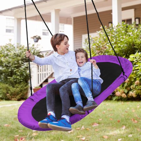 Costway Oval Nest Swing Plaatschommel met 100-160cm in hoogte verstelbaar touw voor kinderen & volwassenen Paars