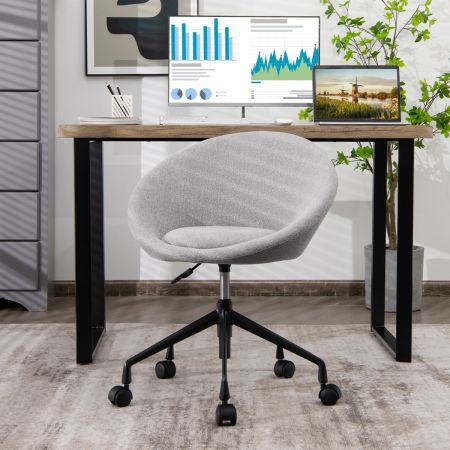 Moderne Bureaustoel in Linnen Stof met In Hoogte Verstelbare Zitting en Flexibele Wielen Grijs