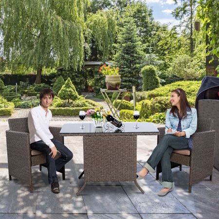 3 stuk/delige patio meubelen set buiten rieten rotan conversatie set met salontafel stoelen & kussens