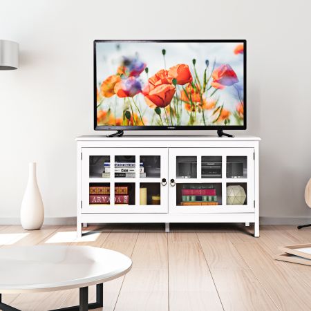 TV Standaard voor TV's tot 50 Inch Lowboard met 4 Opbergvakken Vintage TV Board TV Kast Wit
