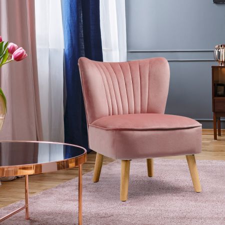 Costway Velvet Accent Chair met massief houten poten, dikke gewatteerde zitting 55 x 70 x 77,5 cm roze