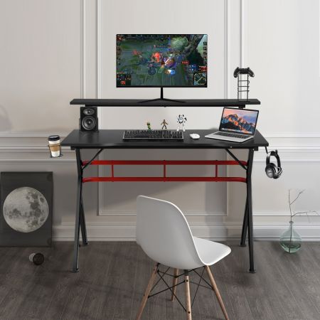 Gaming tafel computer bureau bureau met monitor stand bekerhouder koptelefoon zwart en rood