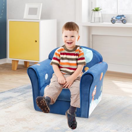 Costway Kinderfauteuil met Astronautenmotief Babystoel 51 x 37,5 x 44 cm Blauw