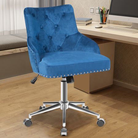Costway Bureaustoel met wieltjes voor thuis 360° draaibare receptiestoel 59,5 x 57 x 84 - 98 cm Blauw
