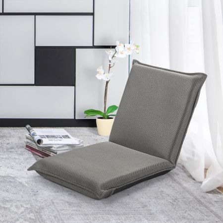 Floor chair vloerstoel met 6-traps verstelbare rugleuning game chair gestoffeerd grijs