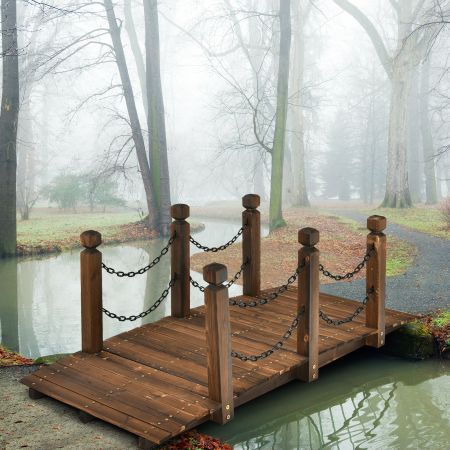 Costway houten tuinbrug Houten brug met reling decoratieve brug 150 x 67 x 55 cm Natuur