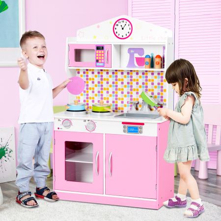 Costway Kinderkeuken Speelgoed Speelkeuken voor Kleuter Rollenspel Kinderkeuken 57 x 28 x 95,5 cm Roze