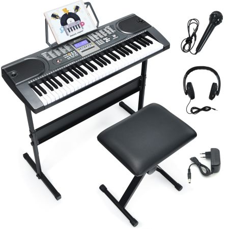 Costway 61 Key Elektrische Piano Draagbaar Muziekinstrument Digitaal Toetsenbord Zwart + Wit