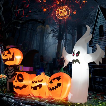 226 cm Opblaasbare Halloween Decoratie met LED-verlichting Spook en Heksenhoeden