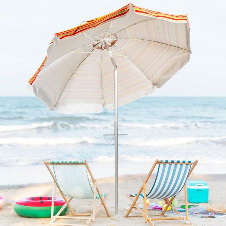 Strandparaplu met Verankerende Parasol Marktparaplu Tuinparaplu Kantelbaar voor Buiten Rood + Geel