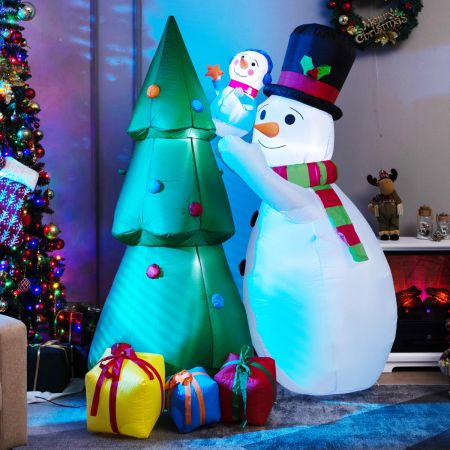 Costway Opblaasbare Kerstversiering Kerstboom met Grote & Kleine Sneeuwman 145 x 105 x 180 cm