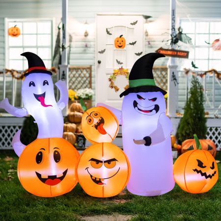 Costway Pumpkin 2 Ghost Opblaasbare Halloween-decoratie met LED-verlichting 170 x 70 x 125 cm