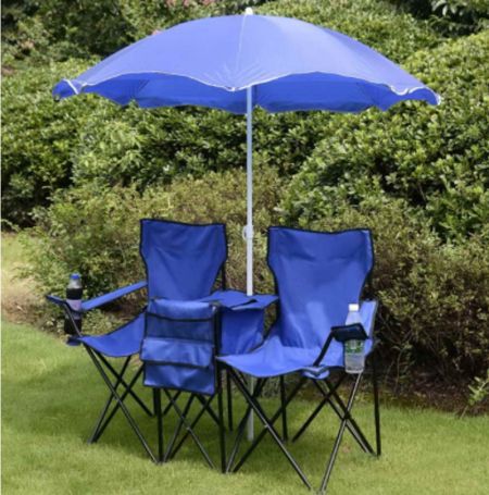 opvouwbare campingstoel met parasol voor 2 personen klapstoel voor koppels dubbele visstoel opvouwbaar met bekerhouder koeltas blauw