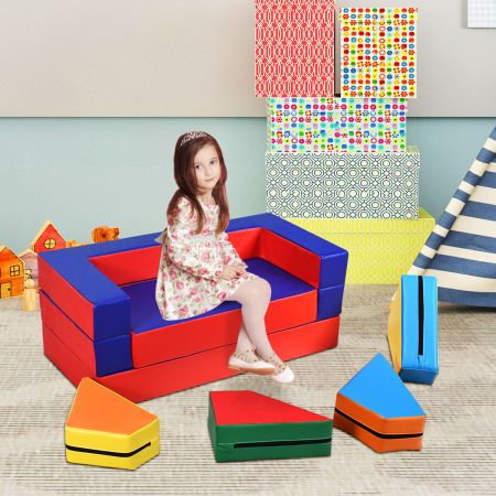 kinderen 4-In-1 multifunctionele combinatie bank set veelzijdig kindermeubilair kleurrijke bouwblokken kinderstoel