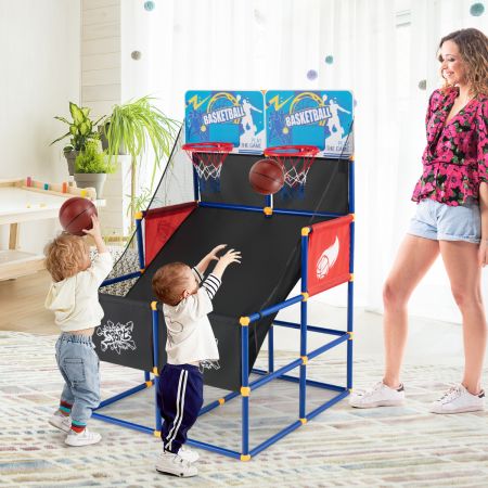 Basketbal Arcade Spel voor Kinderen Basketbalstandaard met 2 Manden 90 x 90 x 140 cm