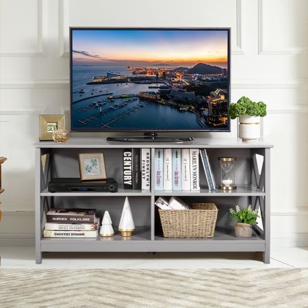 Costway Houten TV meubel 3-laags industriële rustieke consoletafel met opbergplanken120 x 41 x 60 cm Grijs