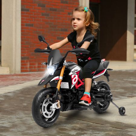 Costway Kindermotorfiets met Zijwieltjes Elektrische Motor met LED Verlichting en Muziek Kindermotor Belastbaar tot 25kg Rood