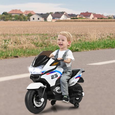 12V elektrische motorfiets kindermotorfiets met zijwieltjes elektrische motorfiets wit