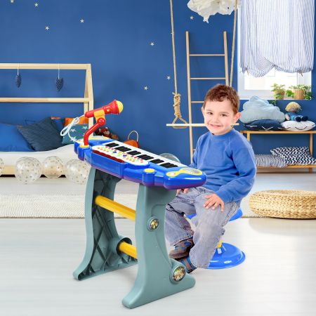Costway 37 toetsen digitale piano voor kinderen met krukje Educatief speelgoed 57 x 28 x 45,5 cm Blauw