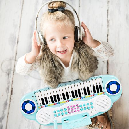 37 Toetsen Kindertoetsenbord Elektronische Kinderpiano met Licht Record & Play-functie Blauw