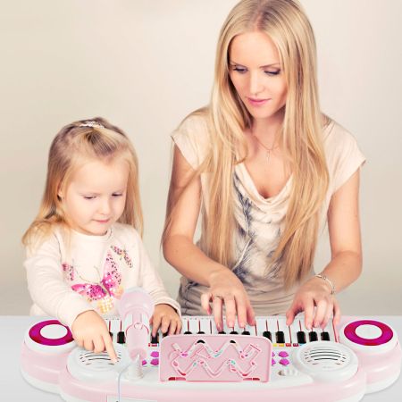 37 Toetsen Kindertoetsenbord Elektronische Kinderpiano met Licht Record & Play-functie Roze