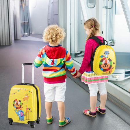 2 Stuks Kinderkoffer Set Koffer en Rugzak Set Harde Koffers met Wielen en Intrekbaar Handvat Geel
