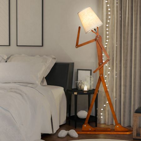 Hoge Houten Vloerlamp Decoratieve Hoeklamp Creatieve Staande Lamp in Kunststijl voor Woonkamer en Slaapkamer Natuurlijk