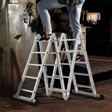 Costway Vouwladder Opvouwbare Robuuste en Lichte Aluminium Ladder tot 370 cm voor Binnen & Buiten