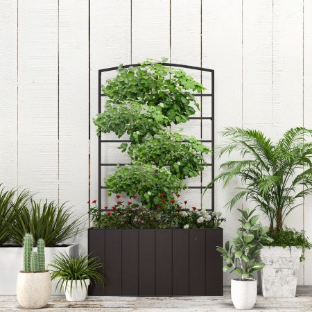 Bloembak met Rankrooster Verhoogd Bloembed met Hekwerk van Metaal Plantenbak voor Klimplanten en Mandplanten
