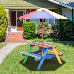 Kinder Picknicktafel set Houten Tafel en Bank Set met Verwijderbare & Opvouwbare Paraplu